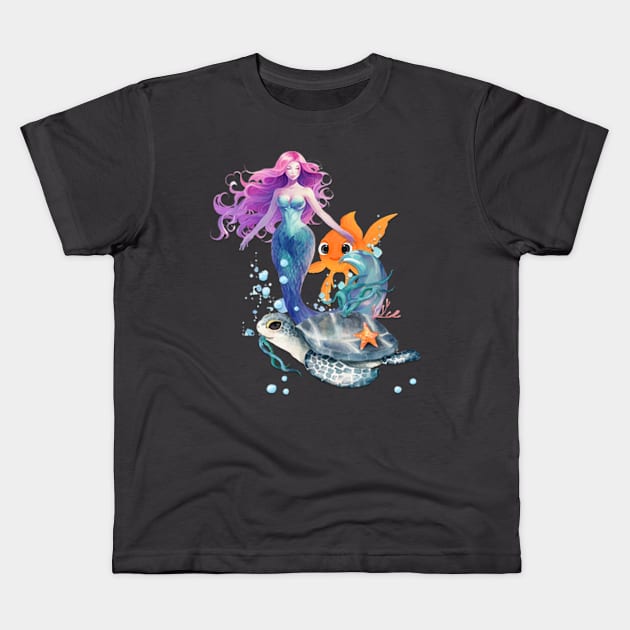 Enchanting Water World: Mermaids, Turtles, and Fish Kids T-Shirt by GAGO5